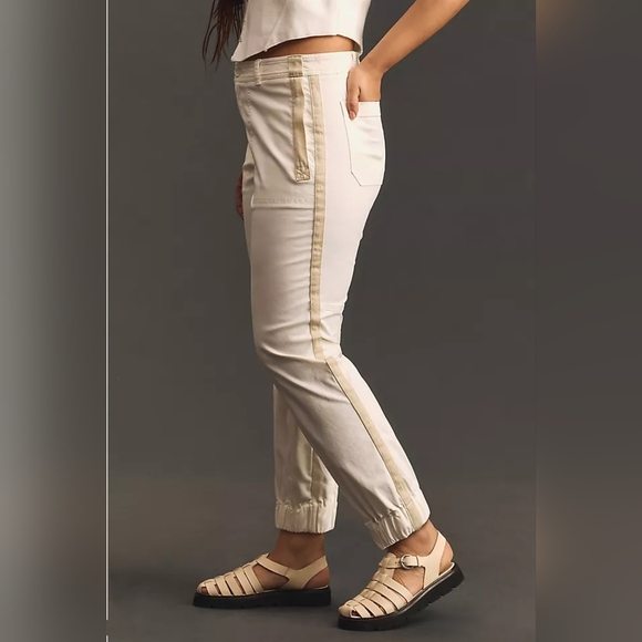 The Richie Slim Joggers By Anthropologie | Striped Seam, Elastic Cuff, White, 12 - Picture 3 of 16